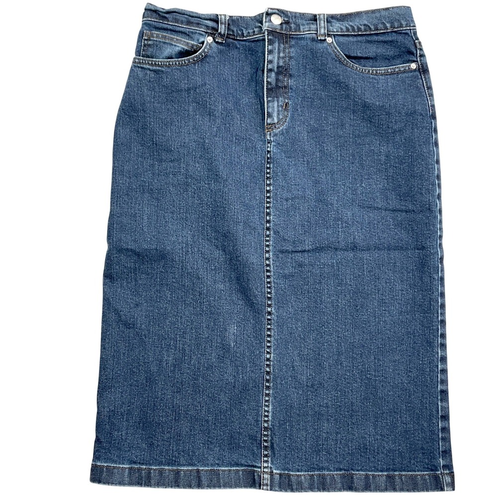 Weekend Max Mara Skirt Women 14 Blue Denim Pencil Style Dark Wash Cotton Stretch